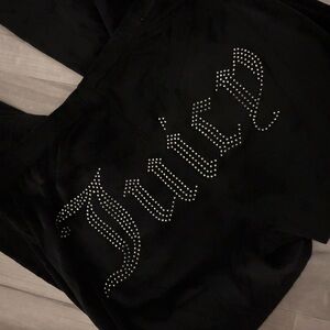 Juicy Couture Black Rhinestone Embellished velvet sweatpants